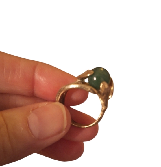 Art Nouveau Gold Washed Sterling Jade Orb Vintage 50's Ring Ladies 5.5 LEAF - Picture 2 of 10